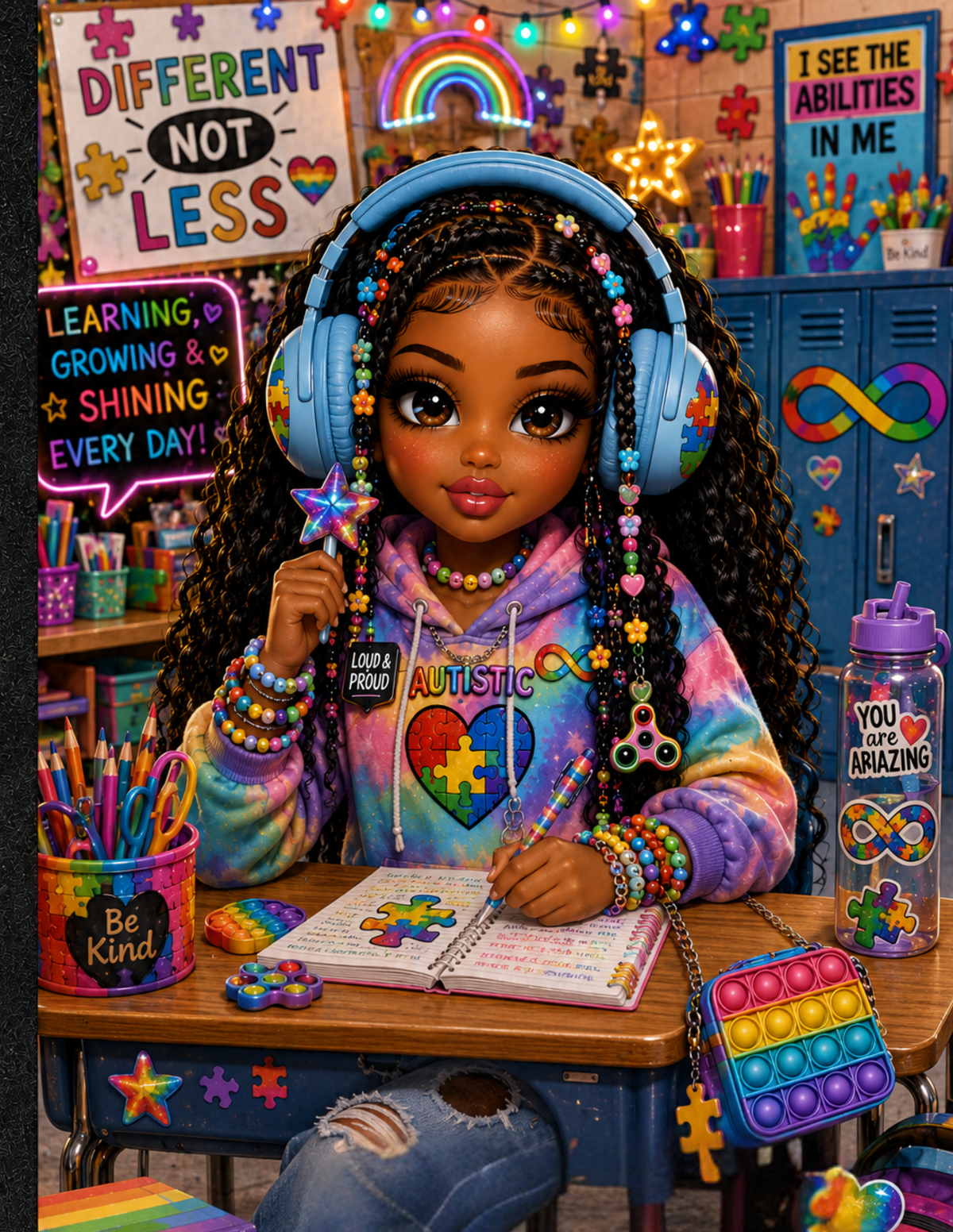 Printed Autism Popit Girl Composition Notebook Covers