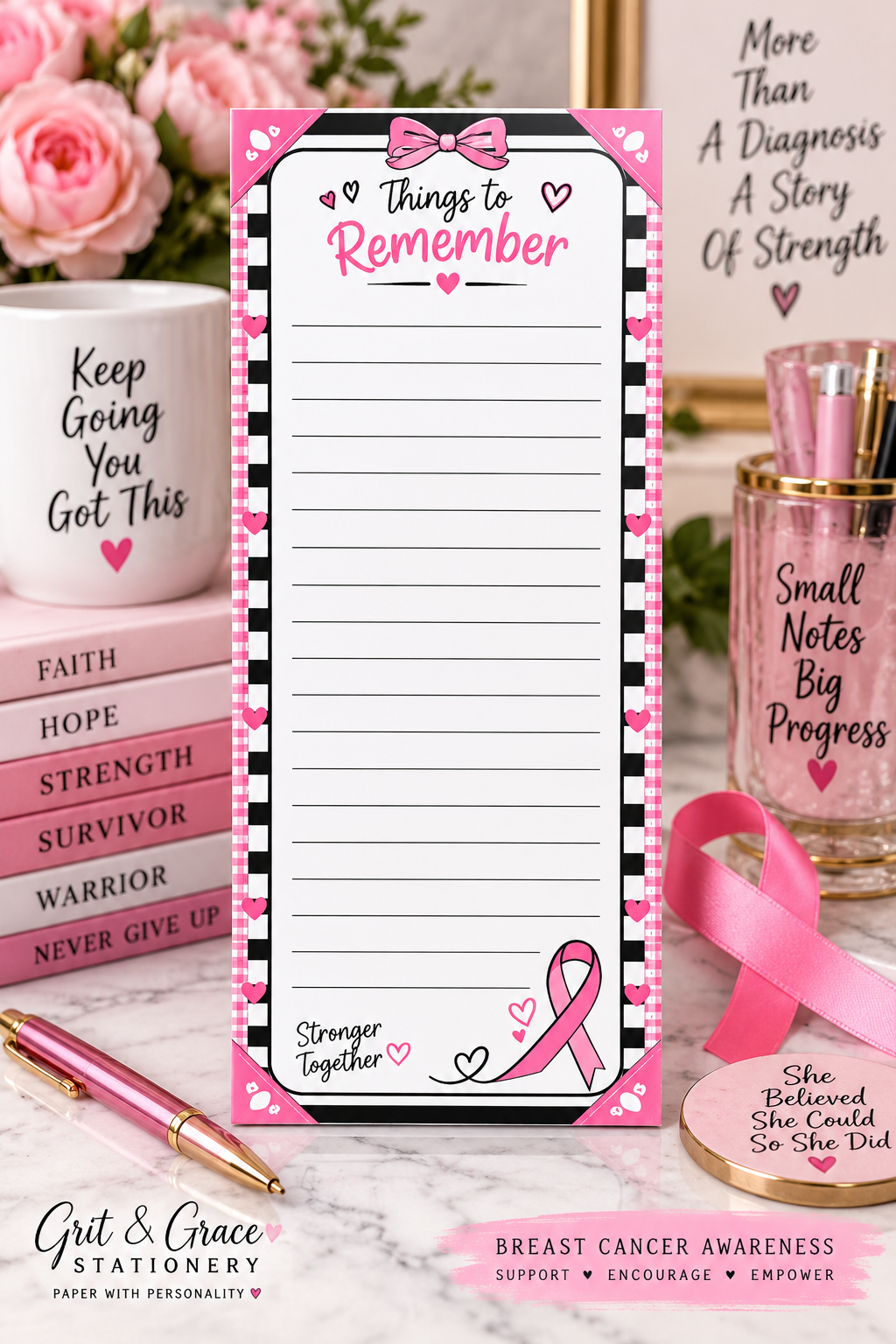 Things to Remember – Stronger Together Breast Cancer Awareness Notepad