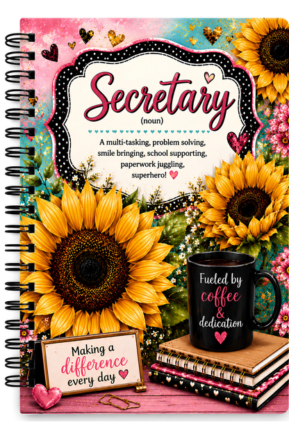 Sunflowers & Coffee Spiral Bound Journal — 'Secretary' Floral Notebook
