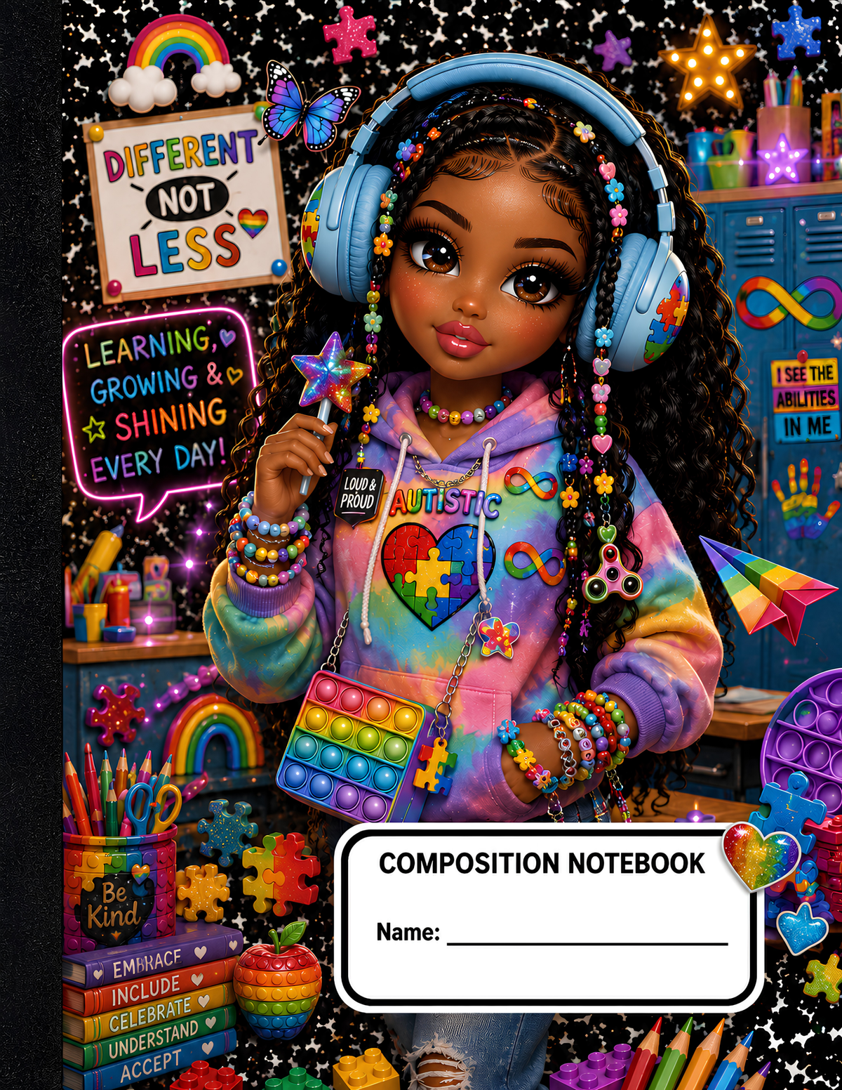 Autism Popit Girl Digital Composition Notebook Covers