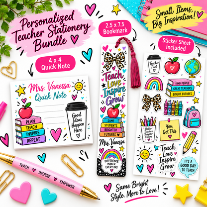 Personalized Teacher Stationery Bundle – Planner, Notes, Bookmark & Stickers