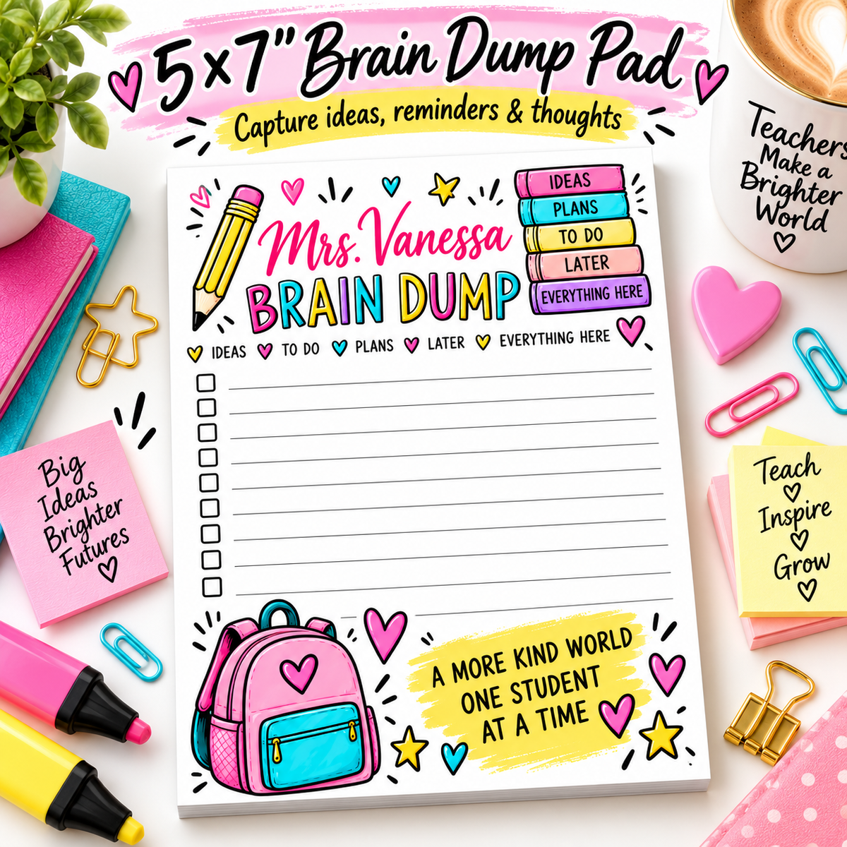 Personalized Teacher Stationery Bundle – Planner, Notes, Bookmark & Stickers
