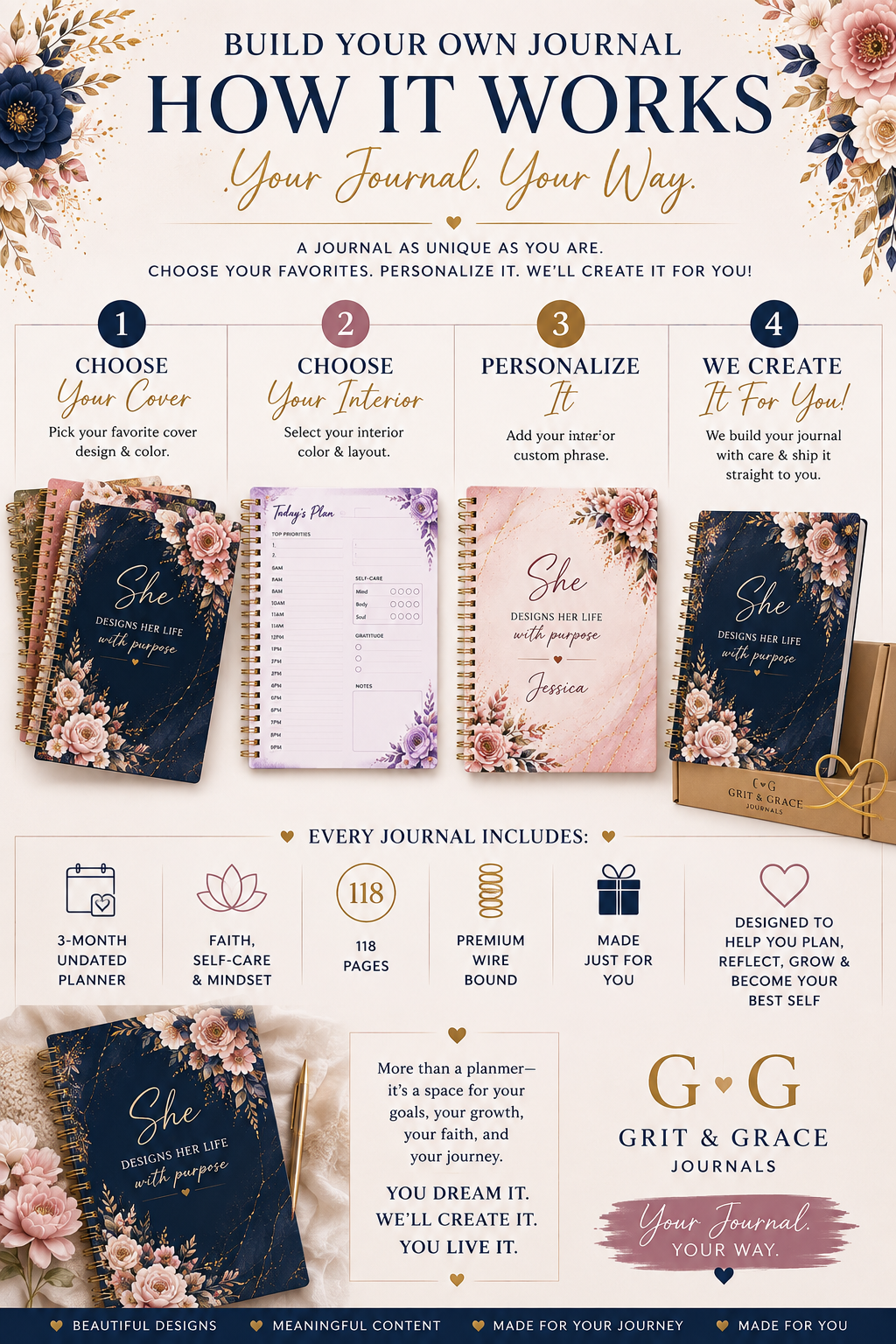 Build Your Own Journal | Personalized 3-Month Undated Planner, Self-Care & Faith Journal