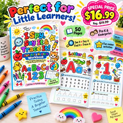 Spy, Say It & Trace It! Alphabet & Numbers Workbook | Ages 4–6