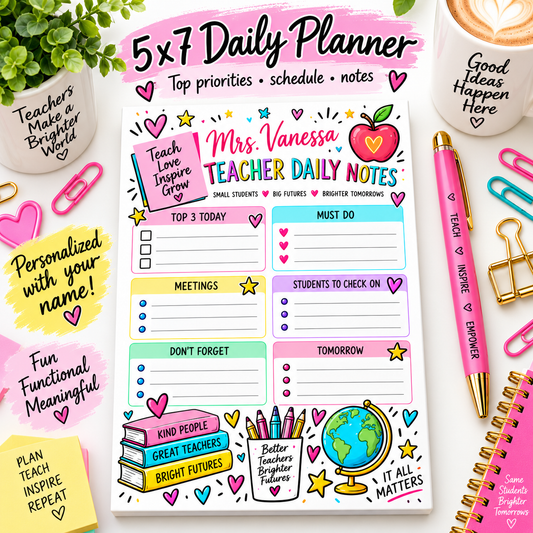 Personalized Teacher Stationery Bundle – Planner, Notes, Bookmark & Stickers